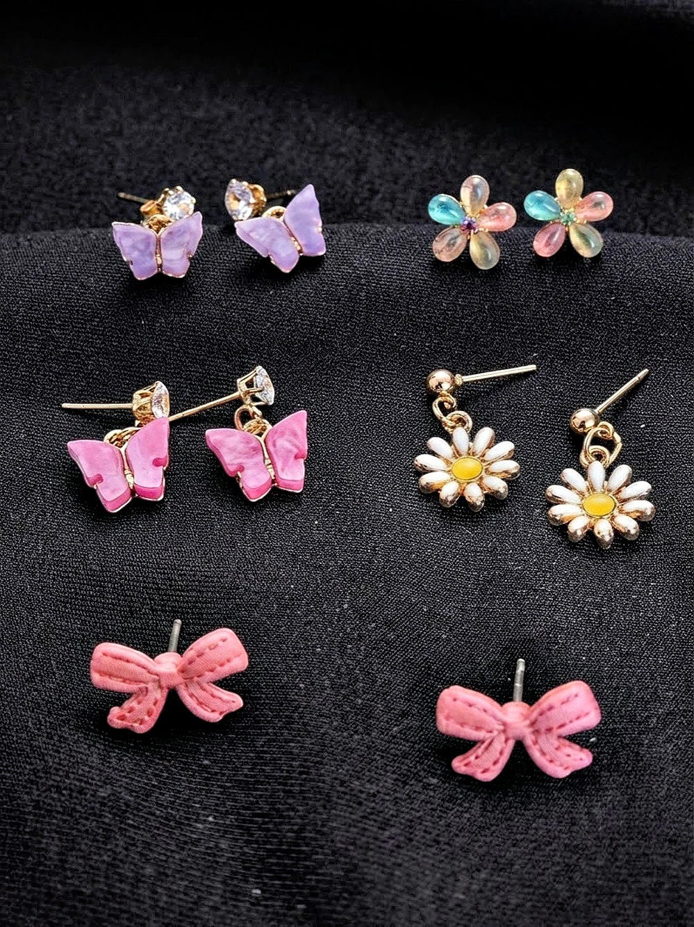 Butterfly & Flower 5 pair little girls earrings NWT
